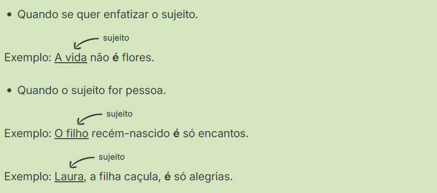 Há dois casos em que o verbo concorda com o sujeito, e não com o predicativo
do sujeito