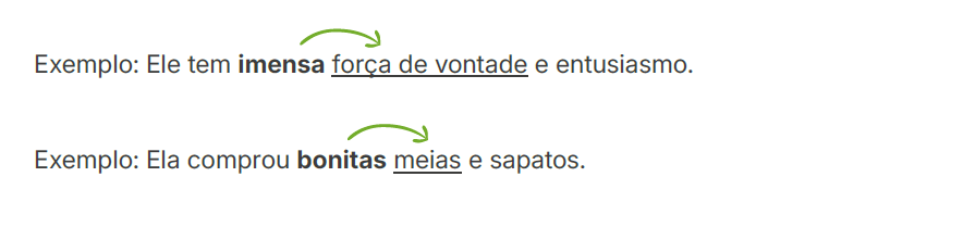 Se o adjetivo vier antes dos substantivos, ele concorda com o mais próximo.