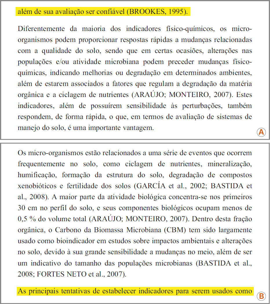 Exemplo de linha viúva (A); exemplo de linha orfã (B).